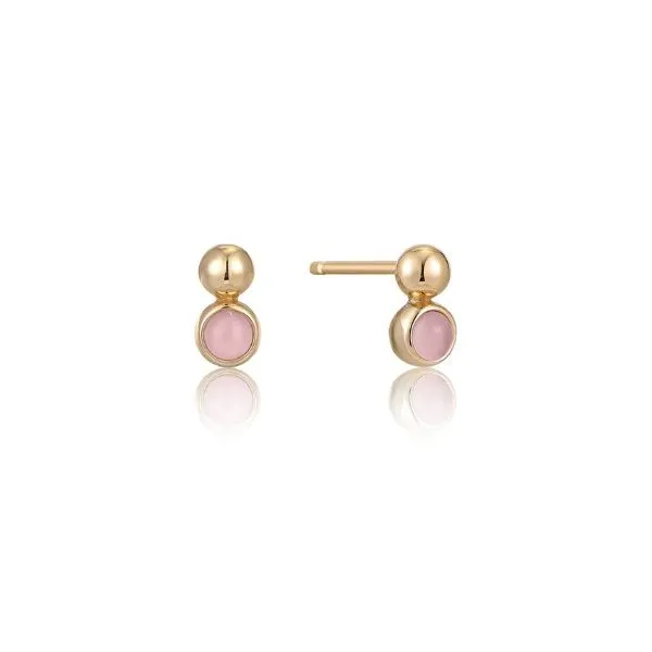 Gold Orb Rose Quartz Studs Falls Jewelers Concord, NC