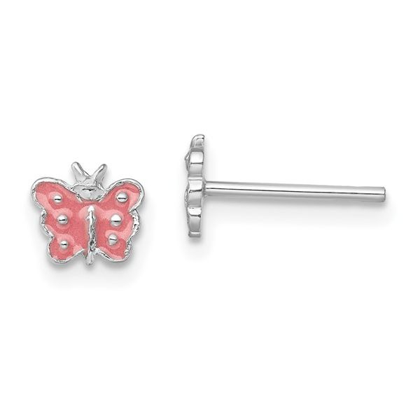 Sterling Silver Rhodium-Plated Child's Enameled Butterfly Earrings Falls Jewelers Concord, NC