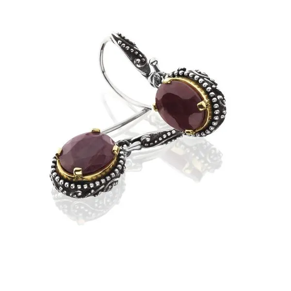 Sterling Silver & 18K Yellow Gold Indian Ruby Drop Earrings