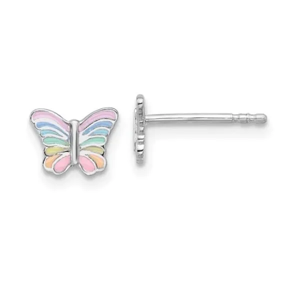 Sterling Silver Rainbow Enamel Butterfly Children's Earrings Falls Jewelers Concord, NC