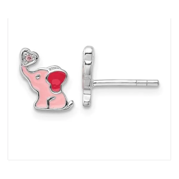 Sterling Silver Pink Enamel and CZ Elephant Children's Earrings Falls Jewelers Concord, NC