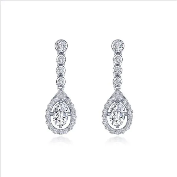 Oval Halo Drop Earrings Falls Jewelers Concord, NC