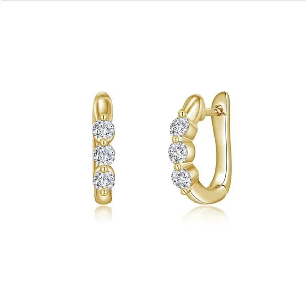 3-Stone Huggie Hoop Earrings Falls Jewelers Concord, NC
