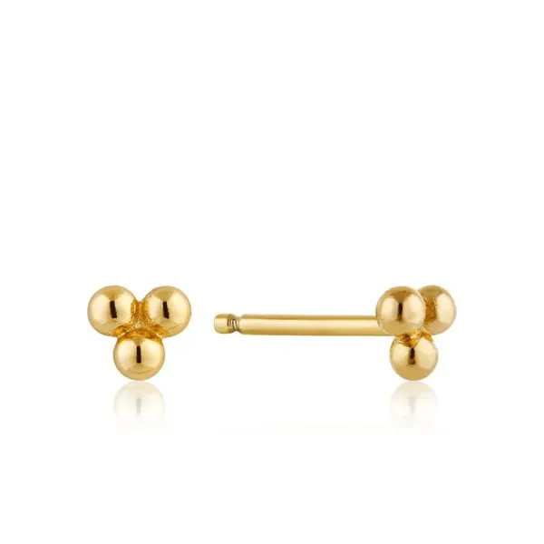 Gold Modern Triple Ball Stud Earrings Falls Jewelers Concord, NC