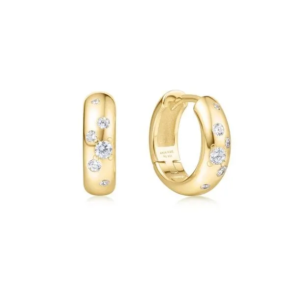 Gold Small Chubby Sparkling Huggie Hoop Earrings Falls Jewelers Concord, NC