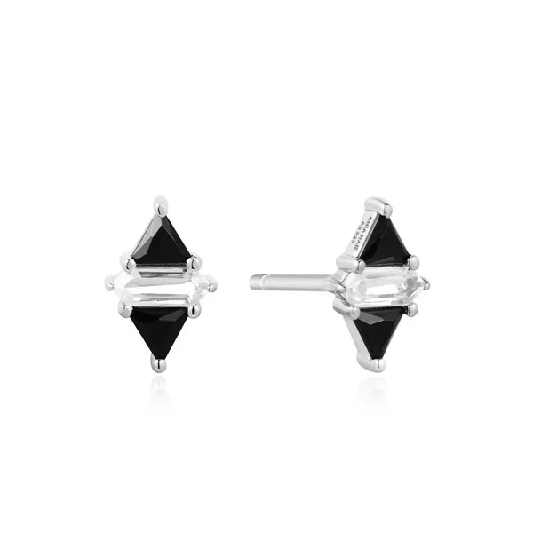 Silver Triangle Black and White Cubic Zirconia Studs Falls Jewelers Concord, NC
