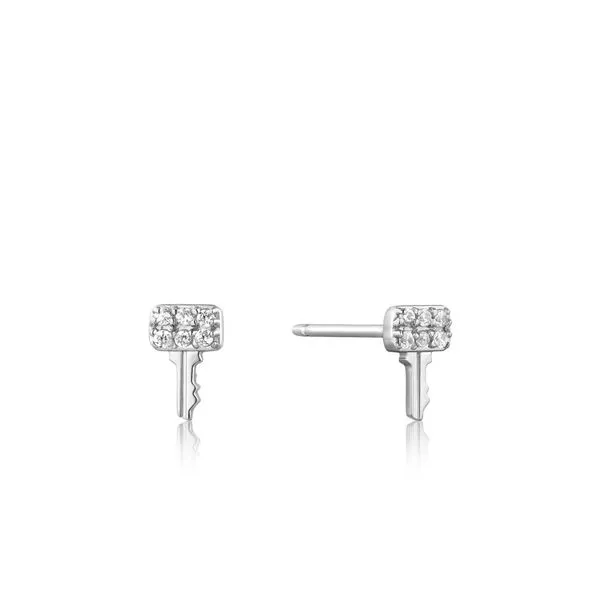 Silver Key Sparkle Stud Earrings Falls Jewelers Concord, NC