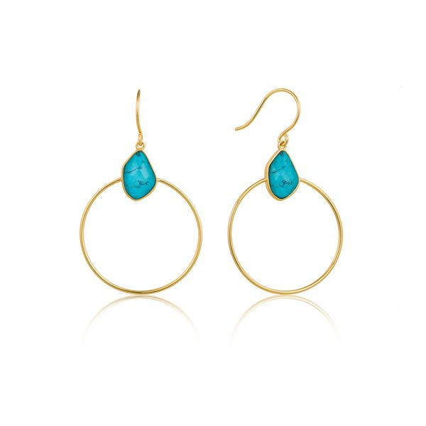 Turquoise Front Hoop Gold Earrings Falls Jewelers Concord, NC