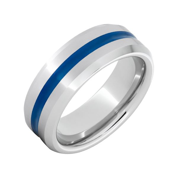 Serinium® Beveled Edge Band with “Thin Blue Line” Inlay Falls Jewelers Concord, NC