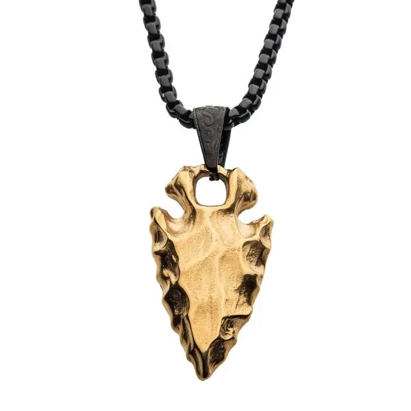 Gold Plated Chiseled Arrowhead Pendant with Box Chain Falls Jewelers Concord, NC