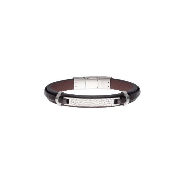 INOX Black Leather Strapped with Cross Hammered ID Bracelet, Falls  Jewelers