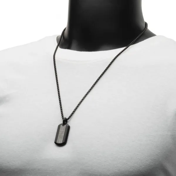 Meteorite Inlay Dog Tag Pendant with Black IP Box Chain