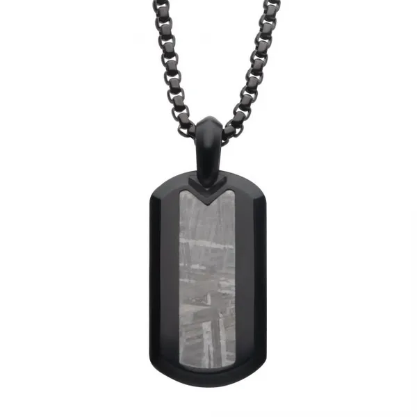 Meteorite Inlay Dog Tag Pendant with Black IP Box Chain similar item image