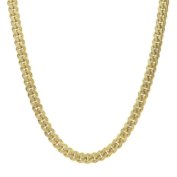 12mm 18Kt Gold IP Miami Cuban Chain Necklace with CNC Pre...