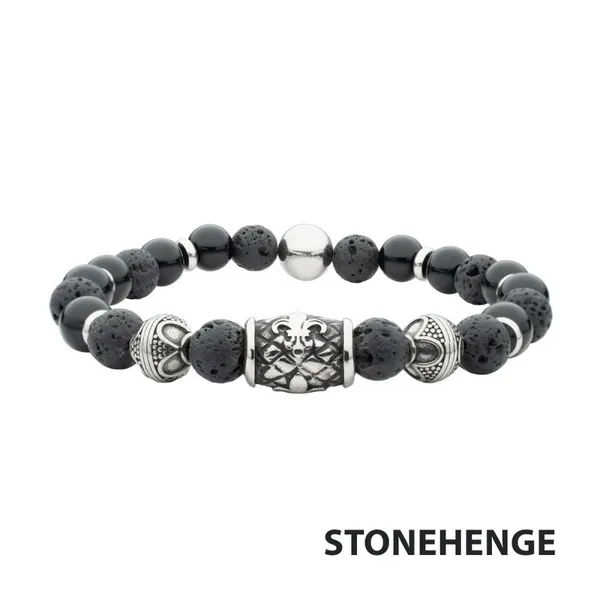 Black Onyx & Lava Stone with Fleur-de-lis Cast Steel Bead Bracelet similar item image