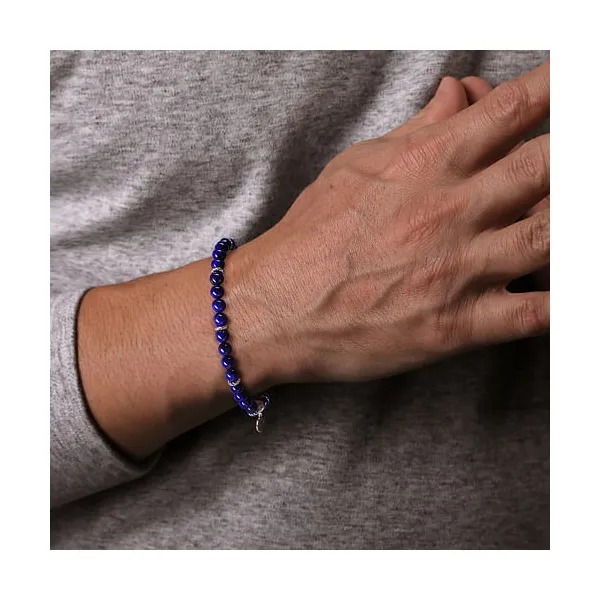 925 Sterling Silver and 6mm Lapis Beaded Bracelet Image 2 Falls Jewelers Concord, NC