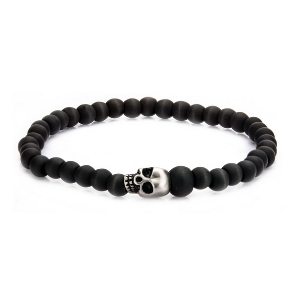 Stainless Steel Skull and Carbon Graphite Beads Bracelet Falls Jewelers Concord, NC