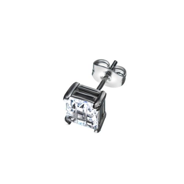 Stainless Steel with Hashtag CZ Square Cut Stud Earrings Falls Jewelers Concord, NC