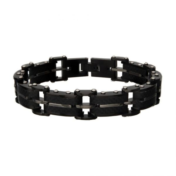 Black Carbon Fiber and Matte Finish ID Link Bracelet Falls Jewelers Concord, NC