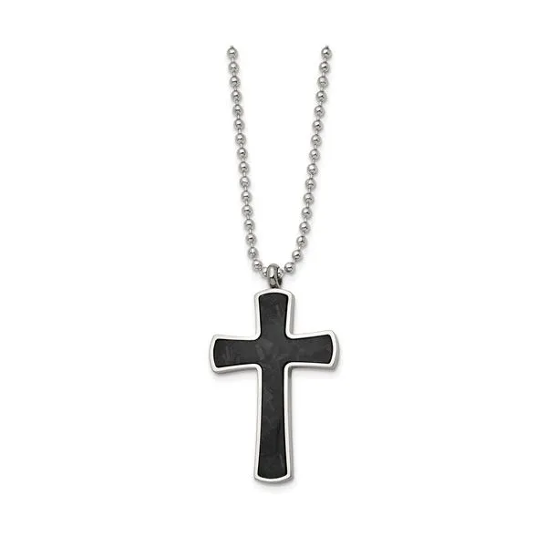 Titanium Hammered Carbon Fiber Cross Necklace - 22