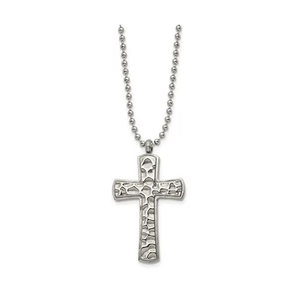 Titanium Hammered Carbon Fiber Cross Necklace - 22