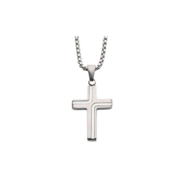 Steel Cross Drop Pendant with Round Box Chain Falls Jewelers Concord, NC