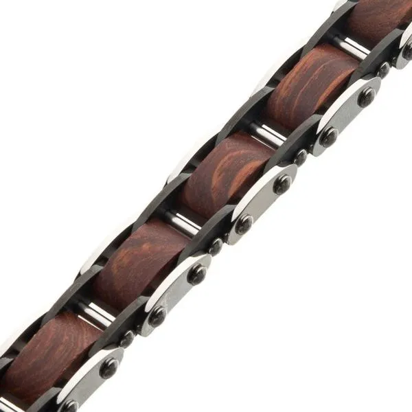 Stainless Steel with Red Sandal Wood Link Bracelet Image 2 Falls Jewelers Concord, NC