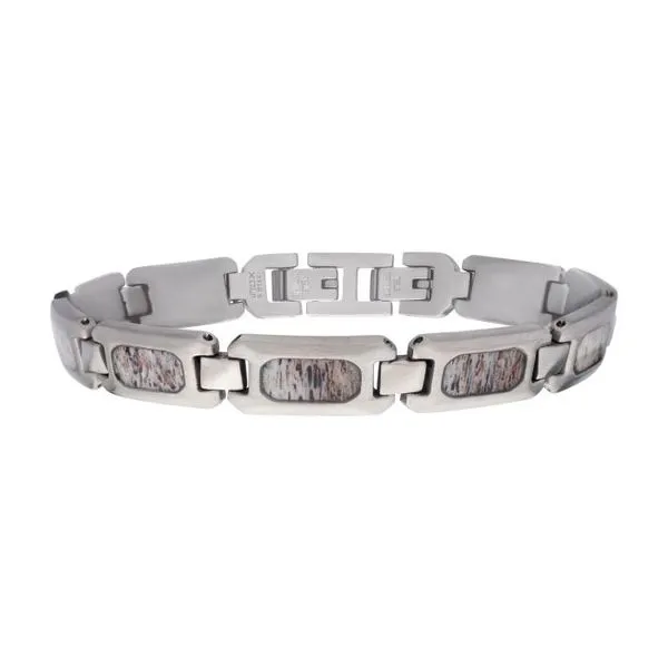 Mens Stainless Steel 9.5mm Matte Finish Deer Antler Inla...