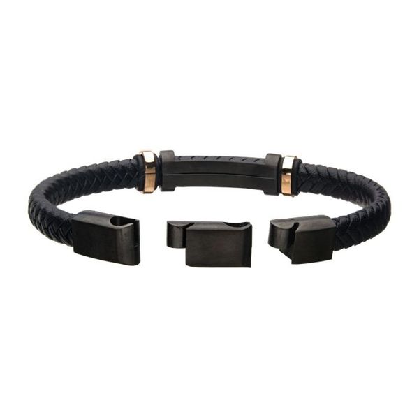 Black Leather with Rose Gold IP Beads & Black IP Engravable ID Bracelet Image 2 Falls Jewelers Concord, NC