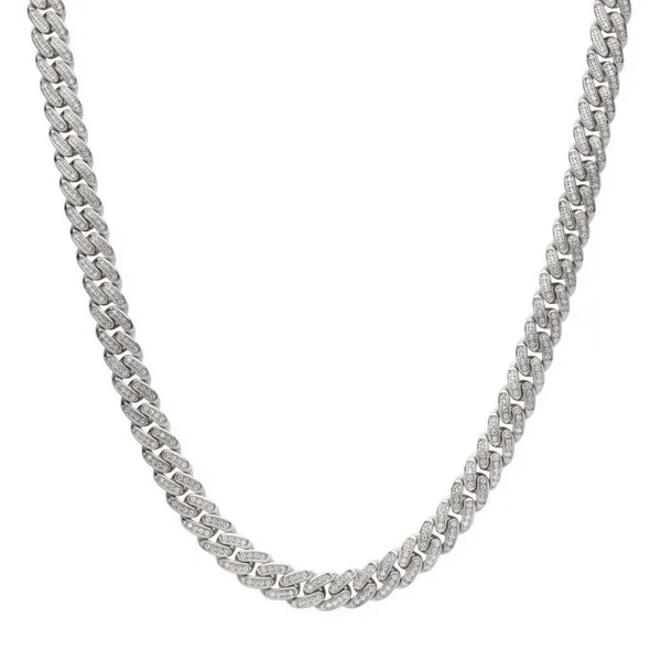 12mm Steel Miami Cuban Chain Necklace with CNC Precision Set Full Clear Cubic Zirconia Double Tab Box Clasp Image 2 Falls Jewelers Concord, NC