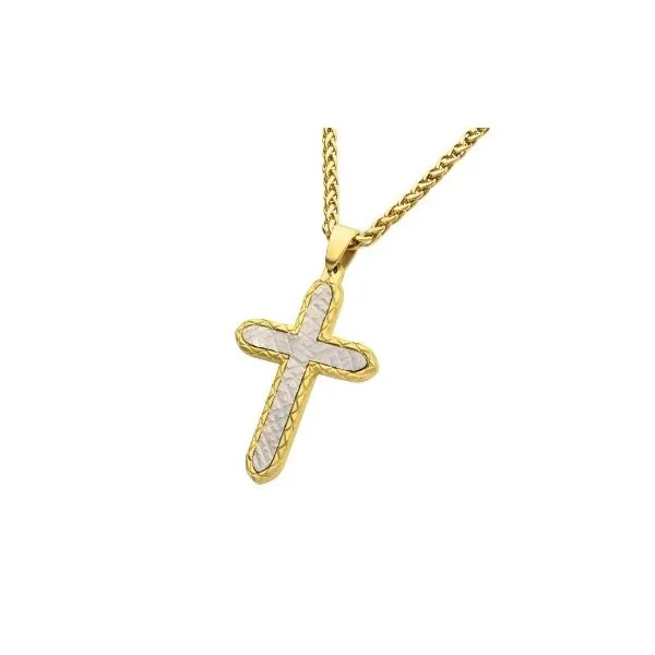 18K Yellow Gold Plated Pendant Chiseled Cross