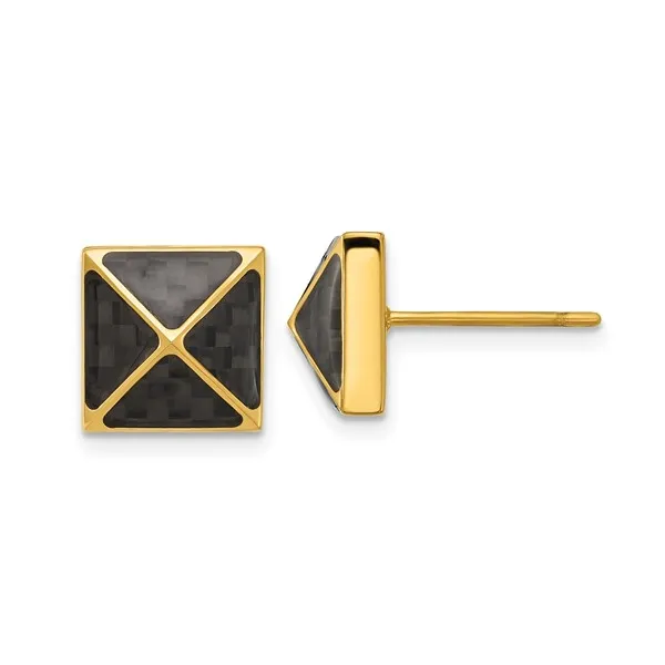 Chisel Stainless Steel Polished Yellow IP-plated Black Carbon Fiber Inlay Pyramid Stud Earrings similar item image