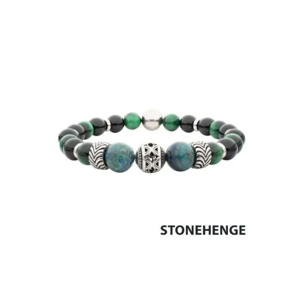 Black Onyx, Green Tiger Eye & Lapis Lazuli Stone with Cast Steel Bead Bracelet Falls Jewelers Concord, NC