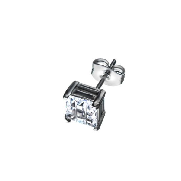 Stainless Steel with Hashtag CZ Square Cut Stud Earrings Falls Jewelers Concord, NC