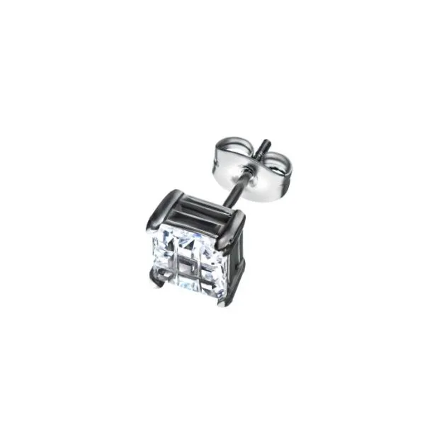 Stainless Steel with Hashtag CZ Square Cut Stud Earrings Falls Jewelers Concord, NC