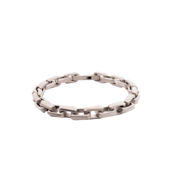 7.5mm Matte Finish Stainless Steel Faceted Interlock Link Chain Bracelet Falls Jewelers Concord, NC