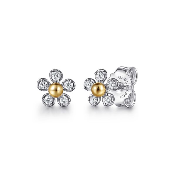 Sterling Silver and Gold Flower Diamond Earrings Flora Gems Decatur, IL