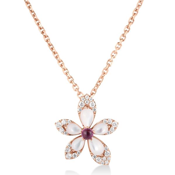 Roberto Coin Ruby, Mother of Pearl, and Diamond Necklace Flora Gems Decatur, IL