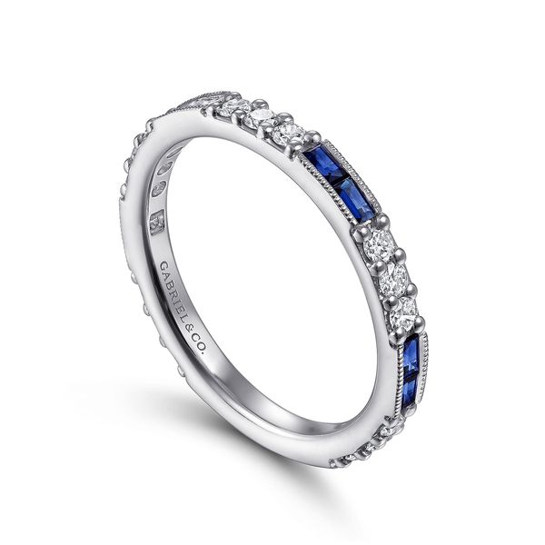 Blue Sapphire and Diamond Stackable Ring Image 4 Flora Gems Decatur, IL