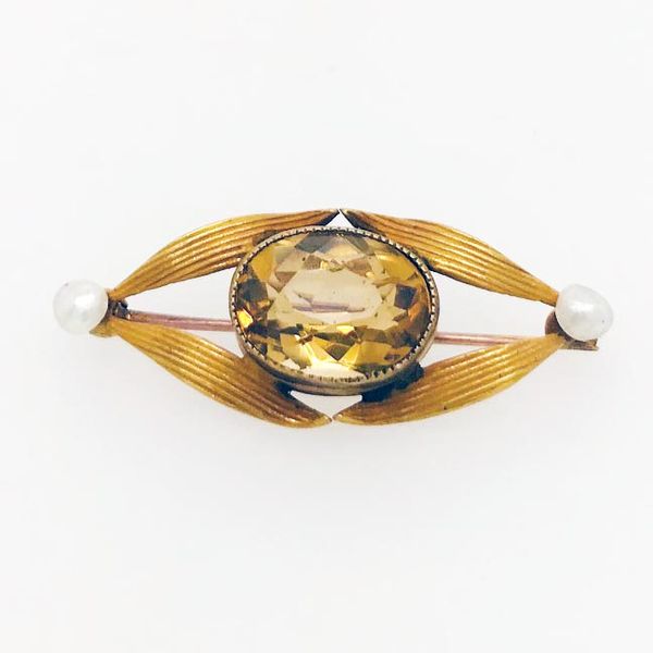 Estate - Vintage Citrine and Pearl Brooch Flora Gems Decatur, IL