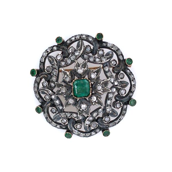Estate - Vintage Emerald and Diamond Brooch Flora Gems Decatur, IL
