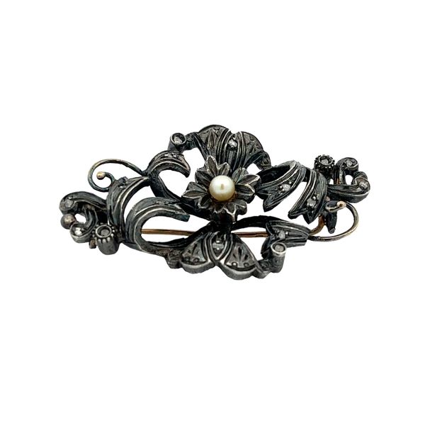 Estate - Vintage Pearl and Diamond Brooch Flora Gems Decatur, IL