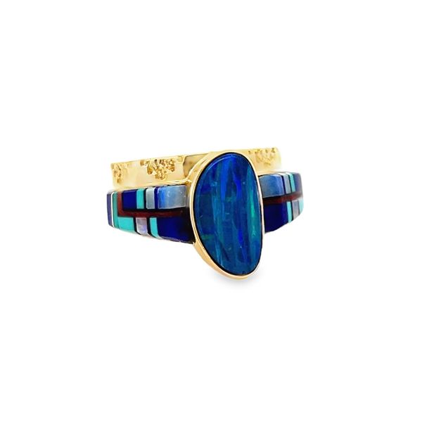 Estate - Opal, Lapis, Black Onyx, Coral, and Turquoise Ring Flora Gems Decatur, IL