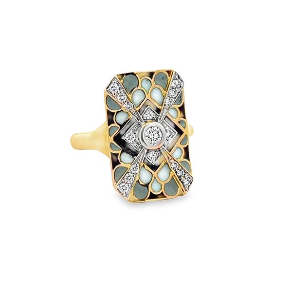 Estate - Diamond and Enamel Ring Flora Gems Decatur, IL