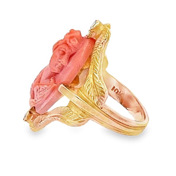 Estate - Vintage Coral Cameo and Diamond Ring Image 2 Flora Gems Decatur, IL