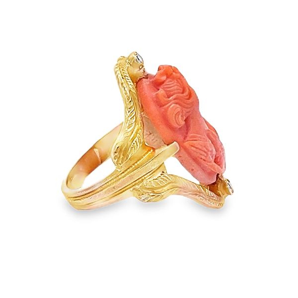 Estate - Vintage Coral Cameo and Diamond Ring Image 4 Flora Gems Decatur, IL