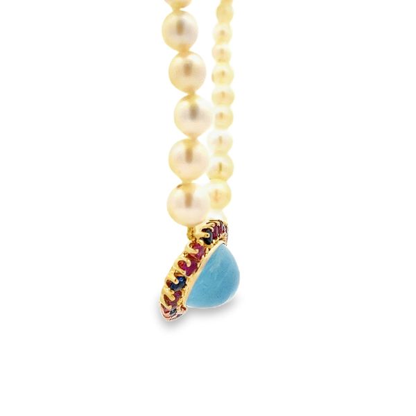 Estate - Pearl, Aquamarine, Ruby, and Sapphire Necklace Image 4 Flora Gems Decatur, IL