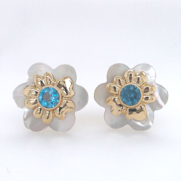 Estate - Blue Topaz and Mother-of-Pearl Earrings Flora Gems Decatur, IL