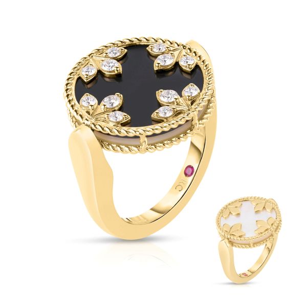 Roberto Coin Black Jade, Mother of Pearl, Diamond Ring Flora Gems Decatur, IL