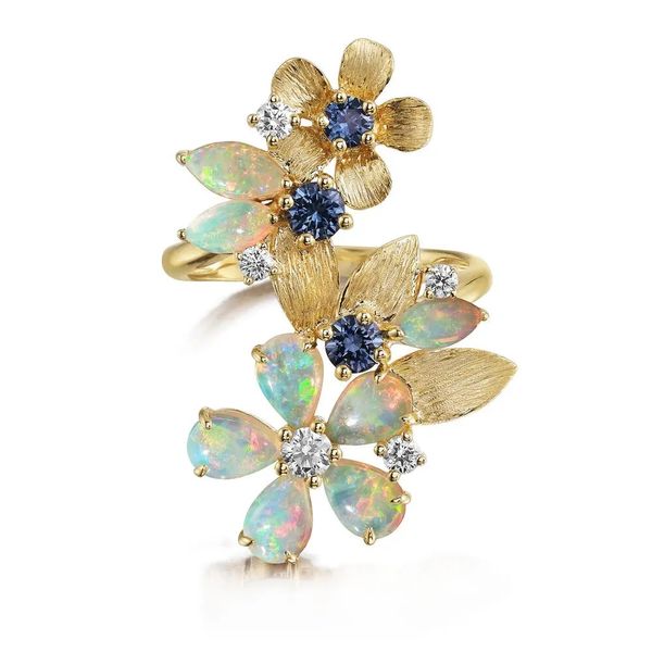 Montana Sapphire, Australian Opal and Diamond Ring Flora Gems Decatur, IL